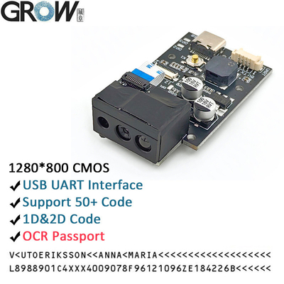 Module de lecteur de codes-barres CMOS OCR / 1D / 2D Grow GM69PRO 1280*800, prise en charge du code OCR pour passeport